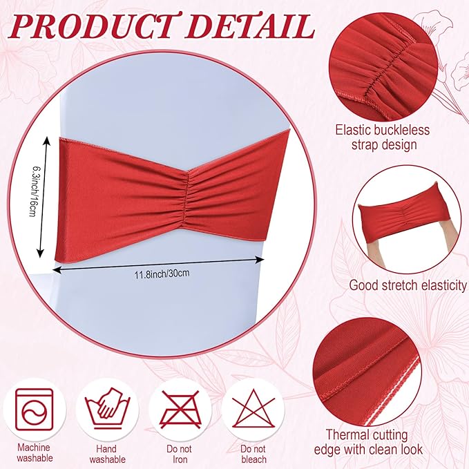 Moukeren 100 Pcs Spandex Chair Sashes Bows Bands Slider Sashes - Image 3