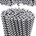 Domensi 100 Pcs Black and White Checkered Racing Straws Plastic Disposable by Domensi