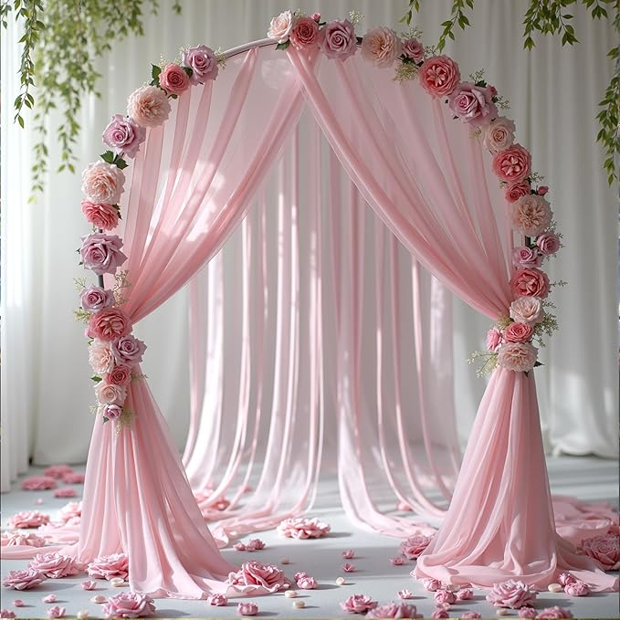 Wedding Arch Draping Fabric 2 Panels 18Ft Dusty Rose Chiffon Fabric Drapery - Image 7