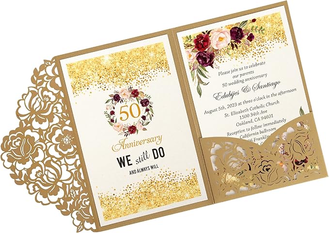 DORIS HOME 50pcs Laser Cut Wedding Invitations by DorisHome
