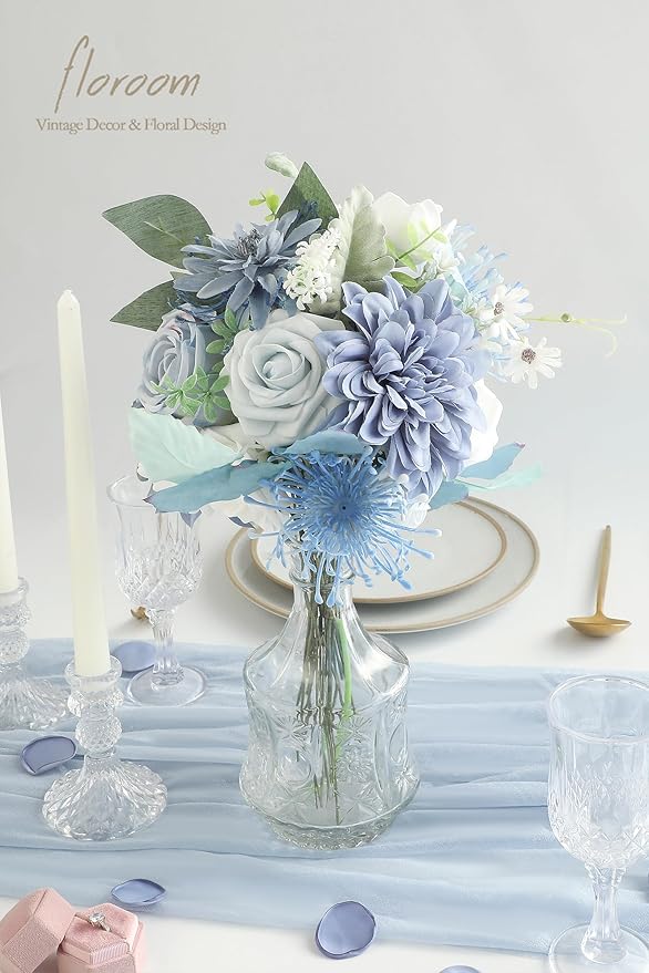 Floroom 300pcs Rose Petals Dusty Blue Faux Silk Flower Petals - Image 2