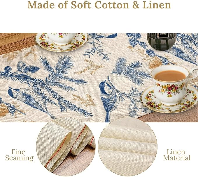 Floral Table Runner, Sketch Birds and Flowers Summer Table Runner Kitchen - Image 5