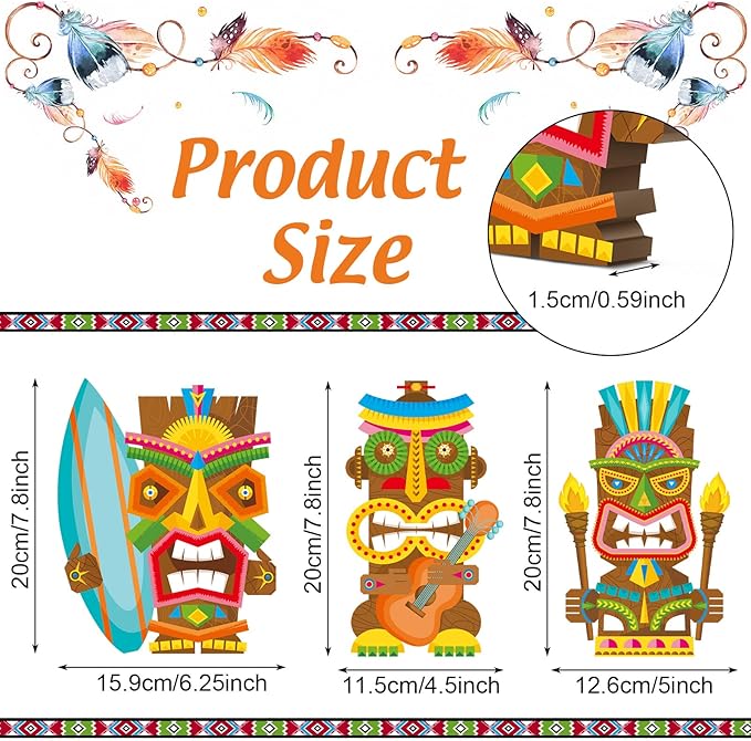 Blulu 3 Pcs Tiki Party Decor Hawaiian Luau Party Decorations Tropical Aloha - Image 2