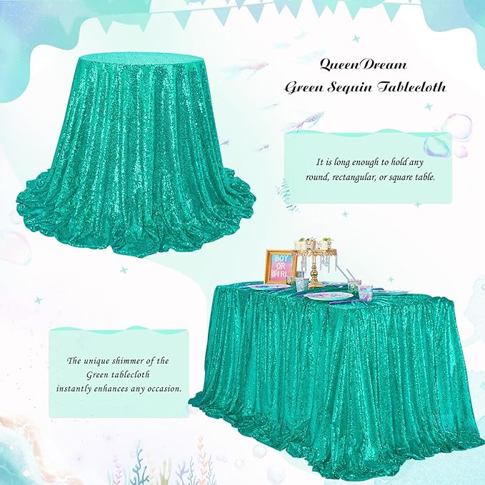 QueenDream Lake Green Tablecloth Party Decorations: Sequin Fabric Cover Drapes - Image 5