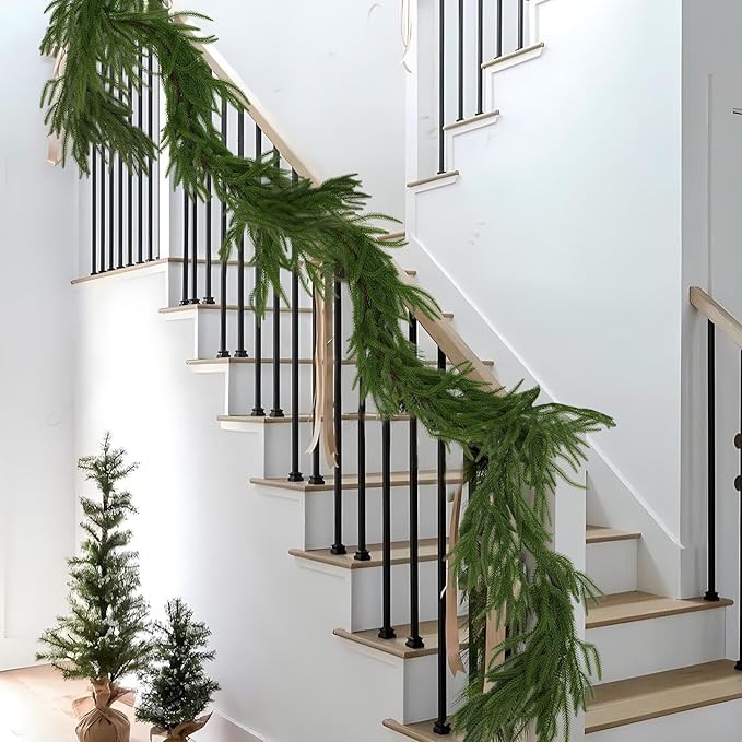 Hananona 2 Pcs 6 Ft Artificial Norfolk Pine Garlands, Real Touch Winter Pine - Image 9