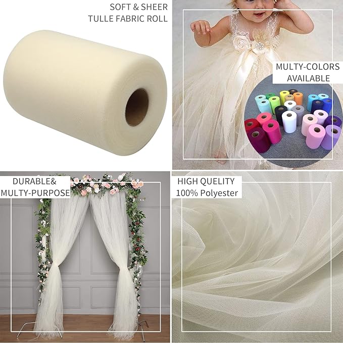 Ivory Tulle Fabric Rolls 6 Inch by 100 Yards Fabric Spool Tulle Ribbon - Image 9