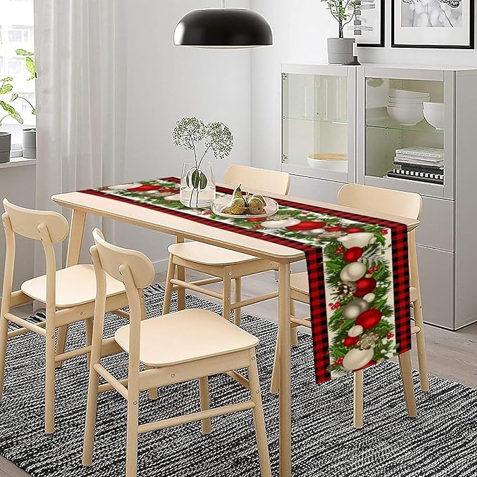 Christmas Table Runner, Seasonal Winter Xmas Holiday Farmhouse Table Cloth - Image 3