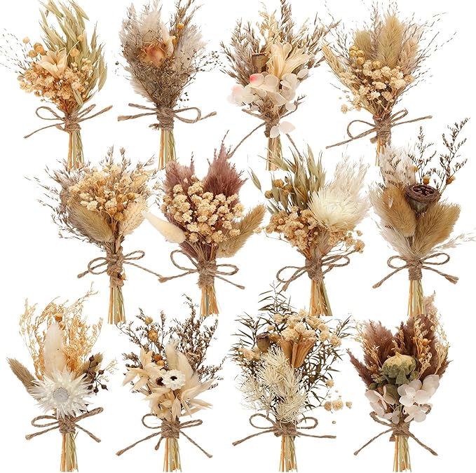 Layhit 12 Pack Boho Dried Flower Bouquet Mini Wedding Handmade Dry Flowers Decor by ShungLan