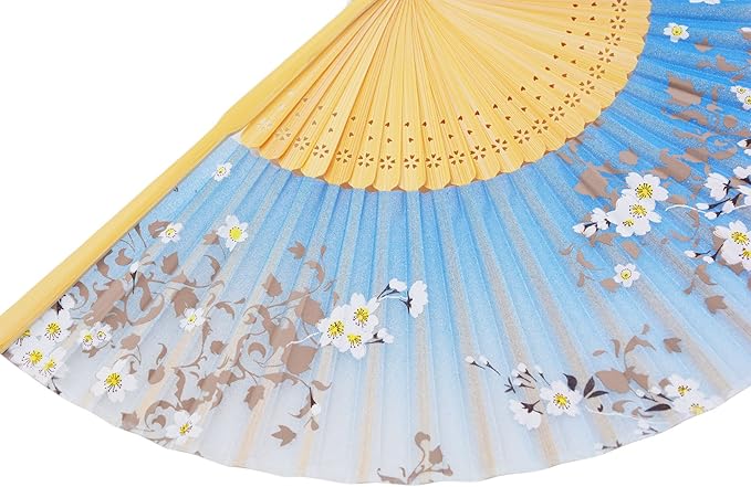 Amajiji 8.27" Hand Held Bamboo Silk Folding Fan Hand Fan, Chinese/Japanese - Image 5