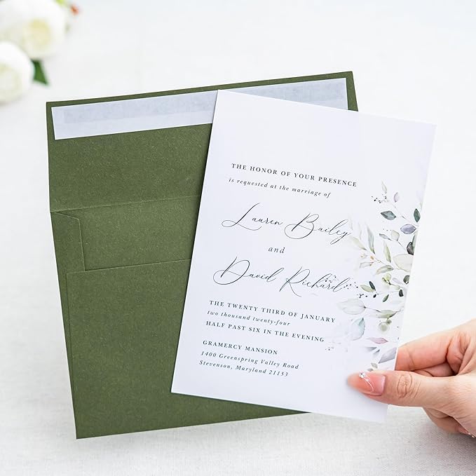 PONATIA 50 PCS 5x7 Envelopes, Olive Green Self- Adhesive A7 Envelopes - Image 5