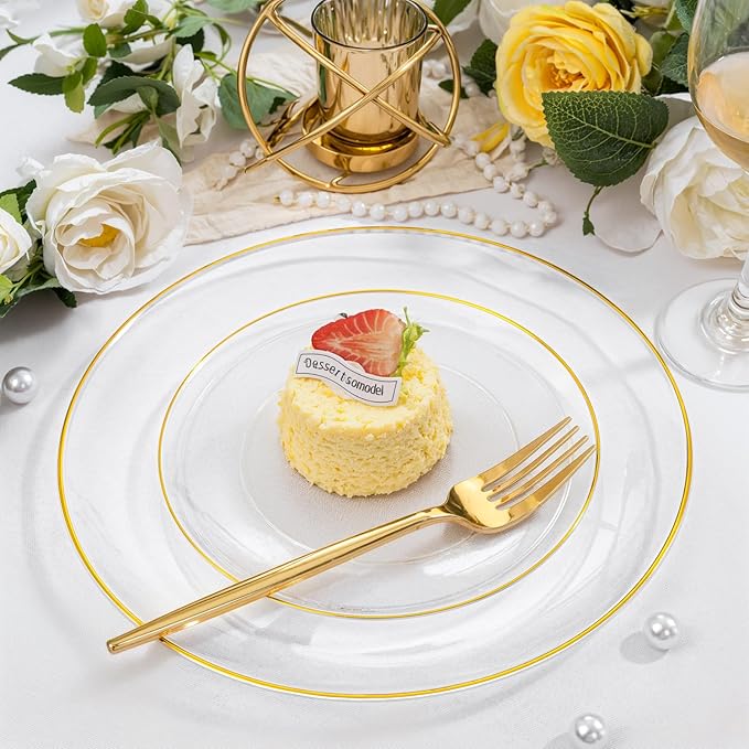 bUCLA 200PCS Clear and Gold Plastic Plates - Image 6