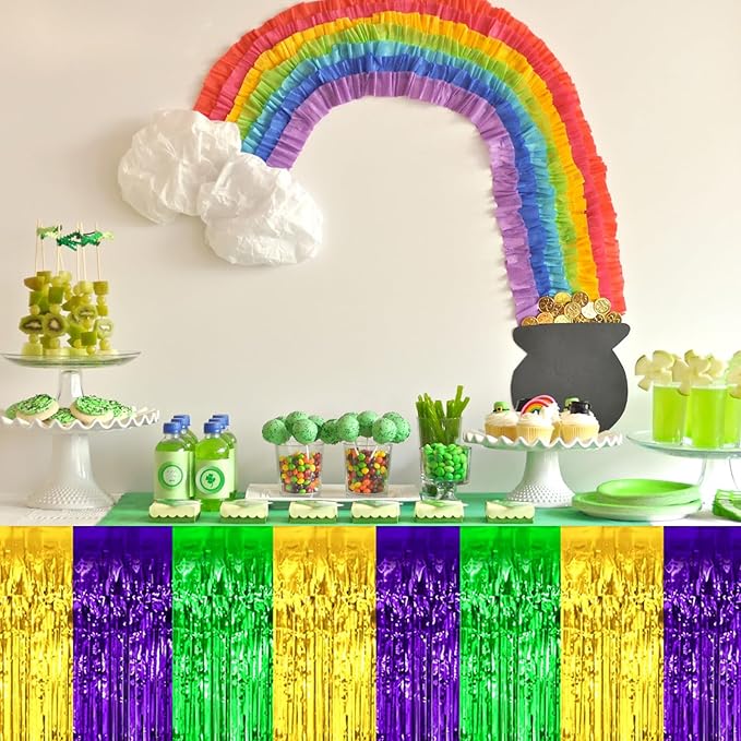 3 Pack 29x108 Inch Gold Green Purple Foil Fringe Table Skirts Metallic Banner - Image 6