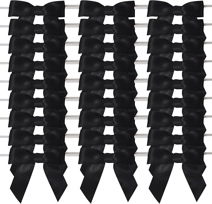 50pcs 3-1/2" Black Satin Ribbon Bows - Image 2