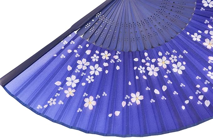 Amajiji 8.27" Hand Held Bamboo Silk Folding Fan Hand Fan, Chinese/Japanese - Image 4