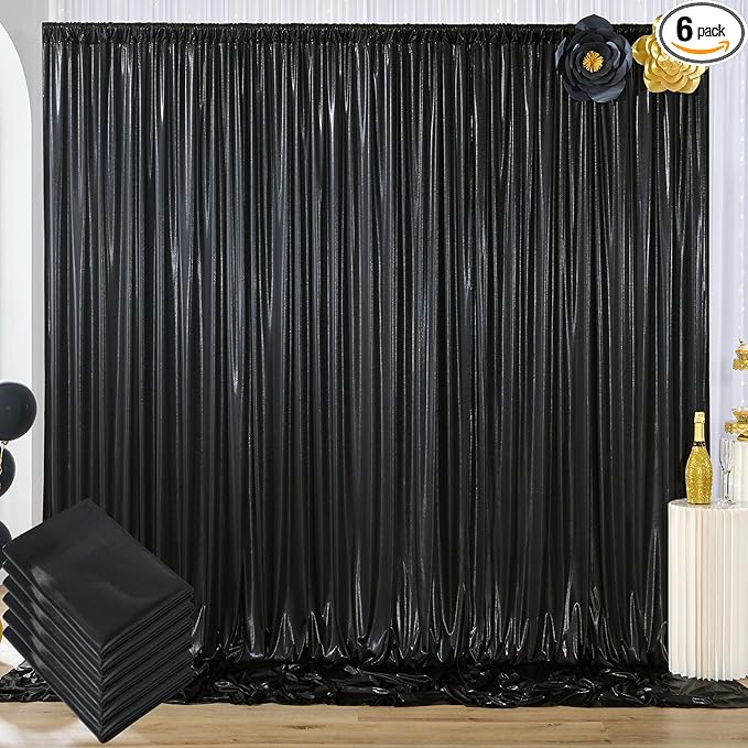 30x10 ft Wrinkle Free Black Sequin Backdrop Curtain by ENJOYYOURPARTY