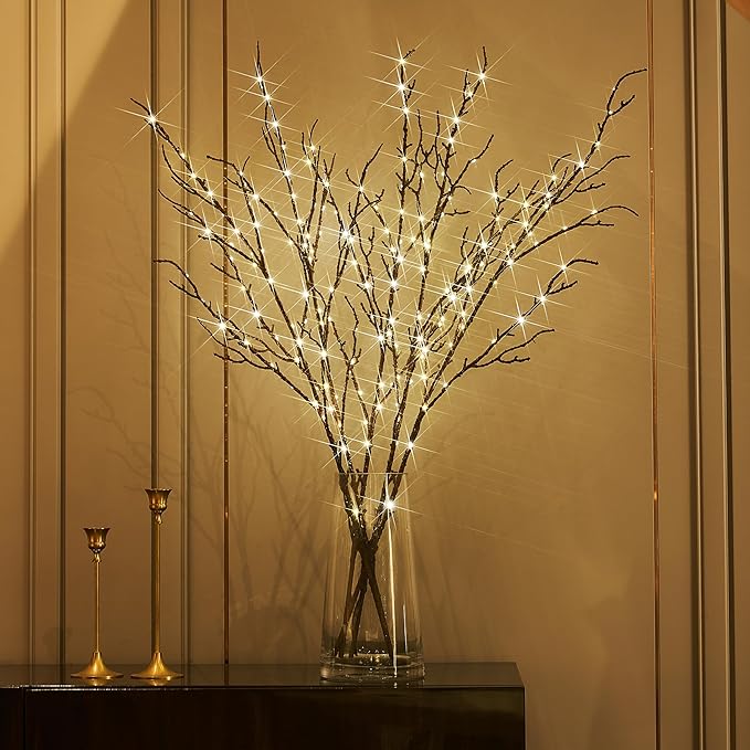 BAOLITVINE Lighted Branches Brown 32IN 200 Warm White Fairy Lights, Lighted - Image 8