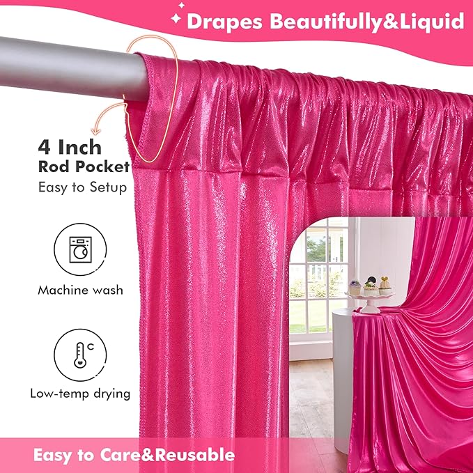 10x10ft Shimmer Hot Pink Sequin Backdrop Curtain - Image 3