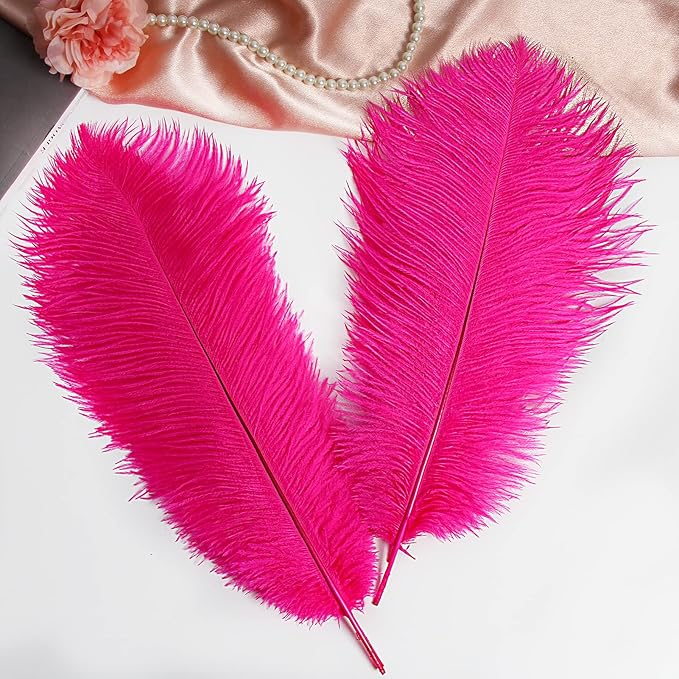 THARAHT Hot Pink Ostrich Feathers 12pcs Large Natural Bulk 20-22Inch 50cm-55cm - Image 4