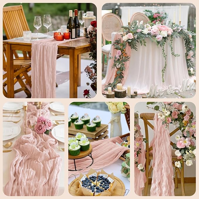 Asee'm 3pcs Cheesecloth Table Runner 120 Inches Dusty Pink Boho Gauze Cheese - Image 7