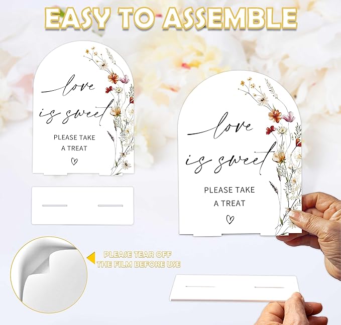 Boho Floral Love is Sweet Sign, 6 x 8 Inch White Arch Acrylic Wedding Sign - Image 3