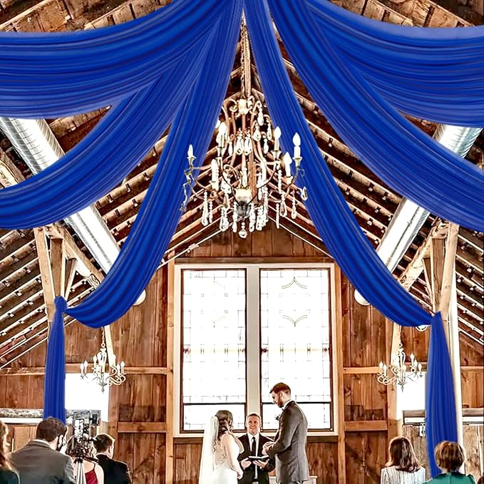 DUOBAO Royal Blue 5x20ft Chiffon Drapes | 6pc Elegant Sheer Wedding Backdrop - Image 5