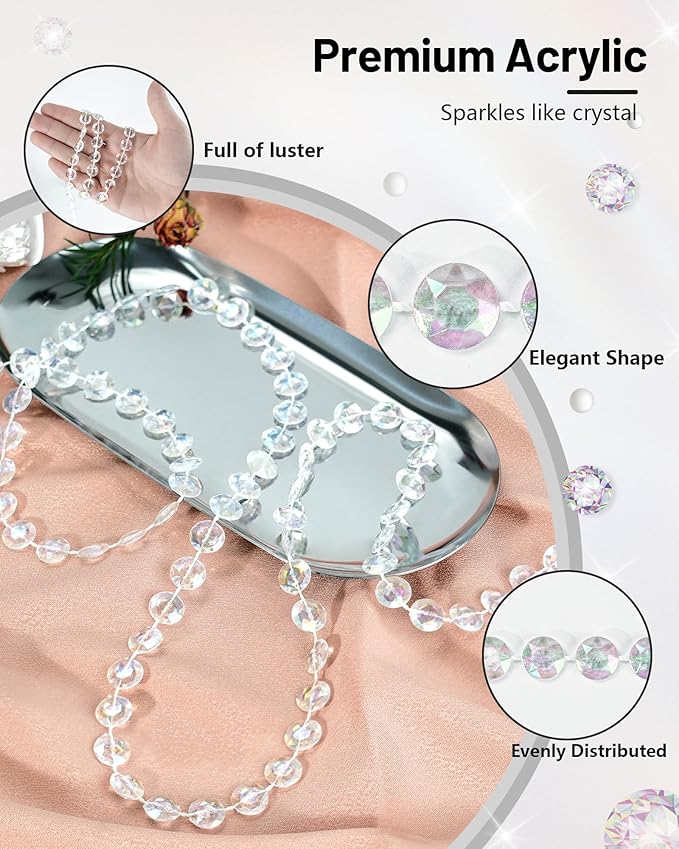 99FT Acrylic Crystal Garland, Iridescent Shimmer Diamond-Shaped Crystal Bead - Image 3