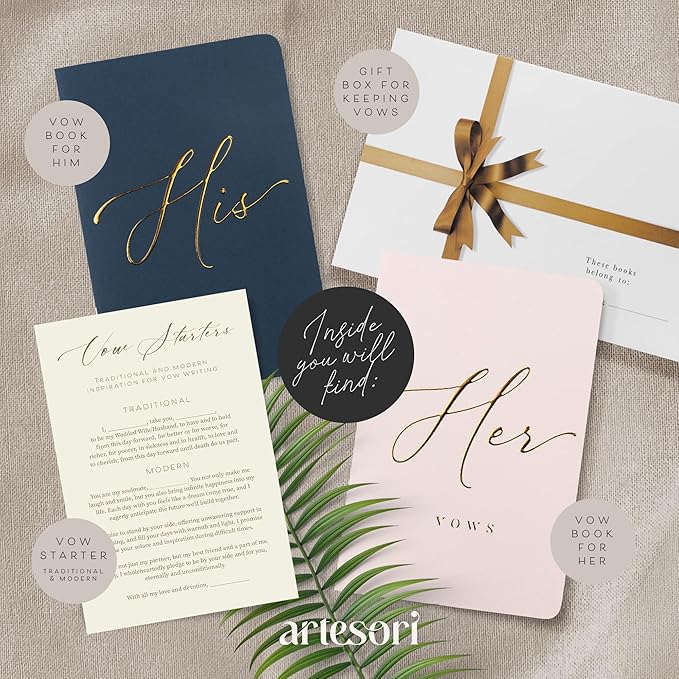 ARTESORI Wedding Vow Book for Her & Him, Soft Touch, 28 Lined Pages, Wedding - Image 2