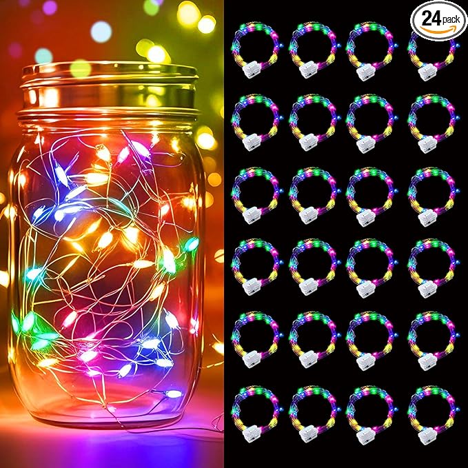 pozzolanas 24 Pack Multicolor Battery Operated String Lights - 7ft Waterproof by pozzolanas