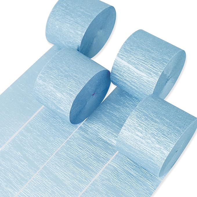 PartyWoo Blue Crepe Paper Streamers 4pcs 328ft Pack of Pearl Blue Crepe Paper by PartyWoo