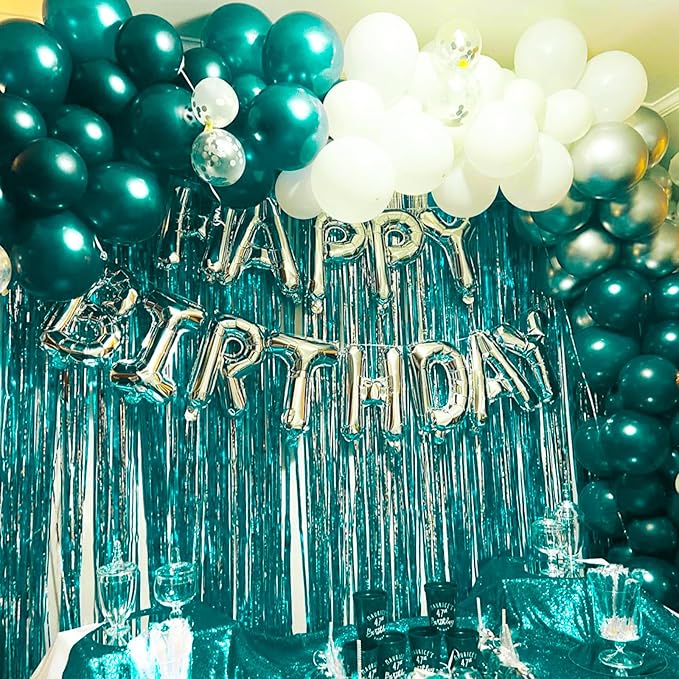 PartyWoo Foil Curtain 2 pcs, 3.3x6.6 ft Metallic Peacock Blue Tinsel Curtains - Image 4