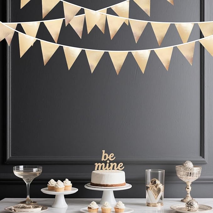 Champagne Gold Party Decoration Metallic Fabric Triangle Pennant Banner Flag - Image 4
