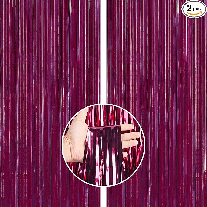 PartyWoo Foil Fringe Curtains, Fringe Backdrop, Party Backdrop Curtain by PartyWoo