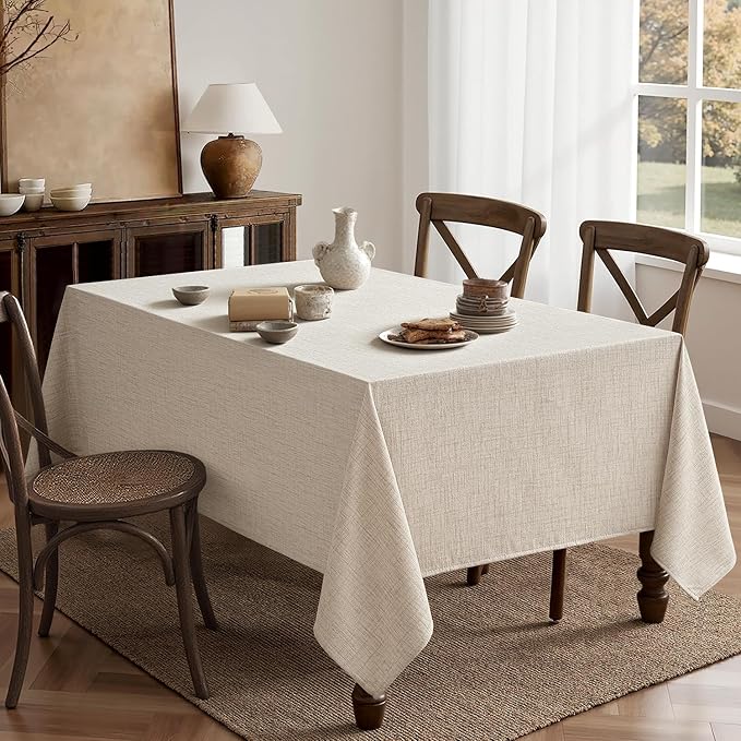 MIULEE Grayish White Linen Tablecloth 60x84 Inch Rectangle Table Cloth - Image 6