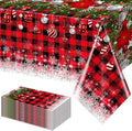 12Pcs Christmas Buffalo Plaid Snowflake Tablecloths, Plastic Red and Black by JectivsPartyDecorations