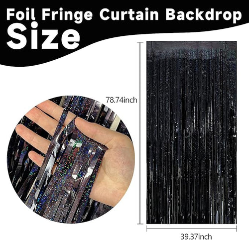 10 Pack Black Streamers Backdrop Tinsel Foil Fringe Curtains Party Decorations - Image 2