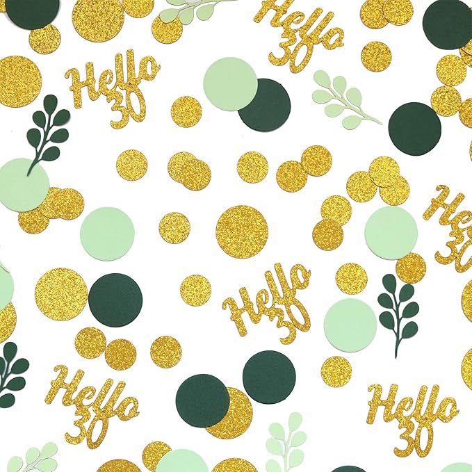 300PC Gold Glitter and Sage Green Happy 30th Birthday Decorations - Image 2
