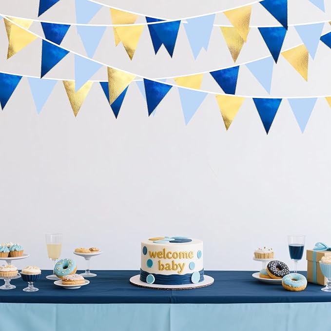 Gold Blue Party Decoration Gradient Blue and Gold Triangle Pennant Banner Flag - Image 5