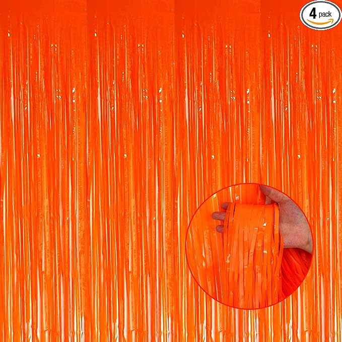 4 Pack Macaron Orange Foil Fringe Curtain Backdrop, 3.28Ft x 8.2Ft Metallic by Unknown