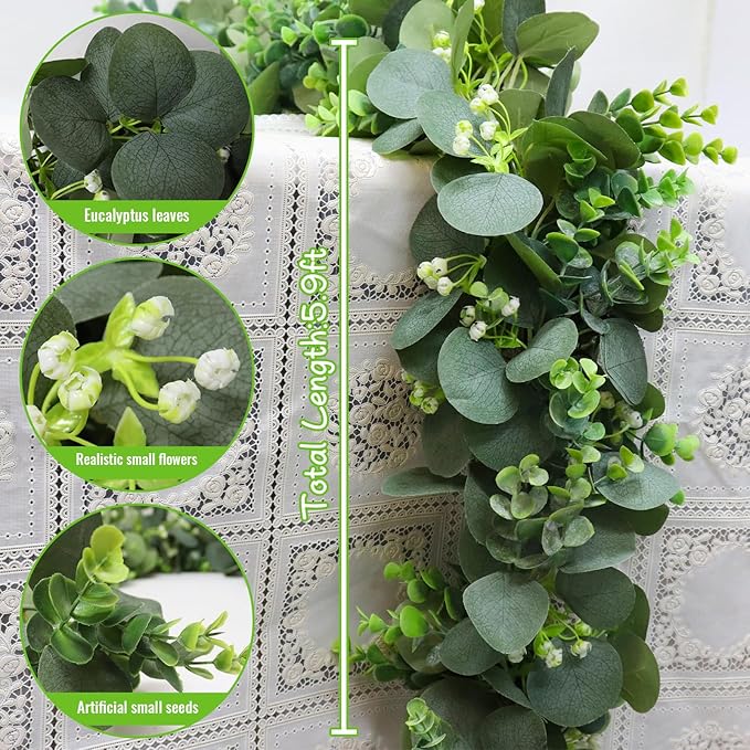 MAKHOT 2pcs Artificial Eucalyptus Garland, 5.9FT Greenery Garland Flower Spring - Image 9
