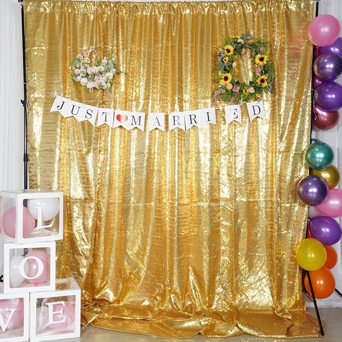 Poise3EHome 7Ft x 7Ft Gold Sequin Backdrop, Glitter Thick Satin Sequin - Image 3