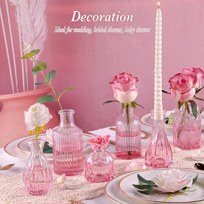 Pink Glass Bud Vases Set of 12, Mini Flower Vase - Image 2