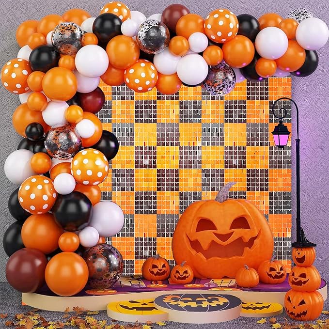12PCS Black Orange Shimmer Wall Backdrop, Square Sequin Photo Backdrops Panel - Image 3