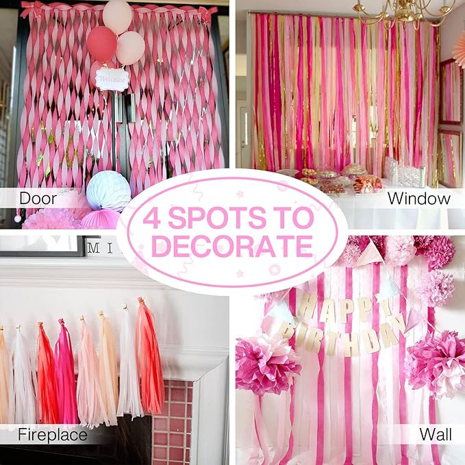 PartyWoo Crepe Paper Streamers 4 Rolls 328ft, Pack of Hot Pink Crepe Paper - Image 5