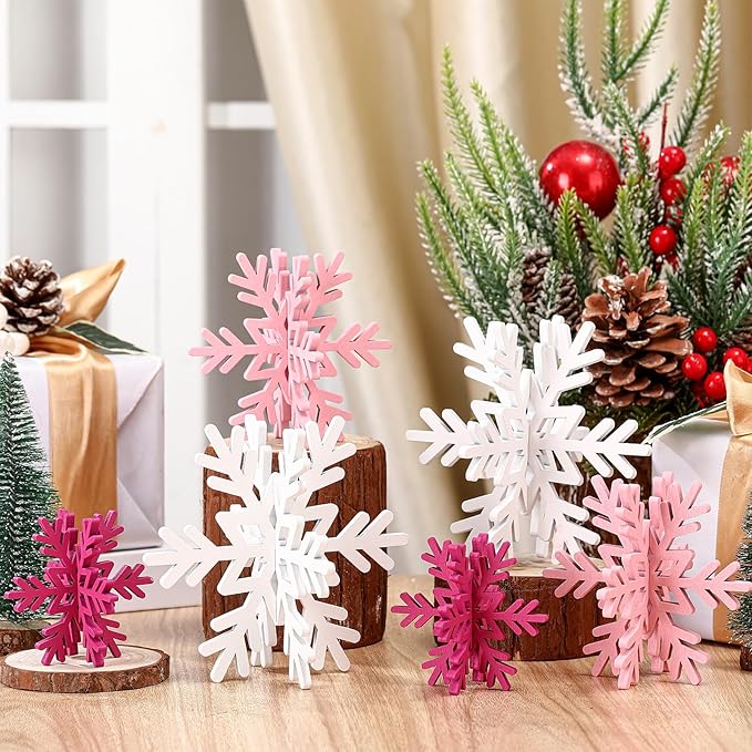 Bucherry 12 Pcs Wooden Snowflake Table Decor 3D Snowflake Tabletop Signs and by Bucherry