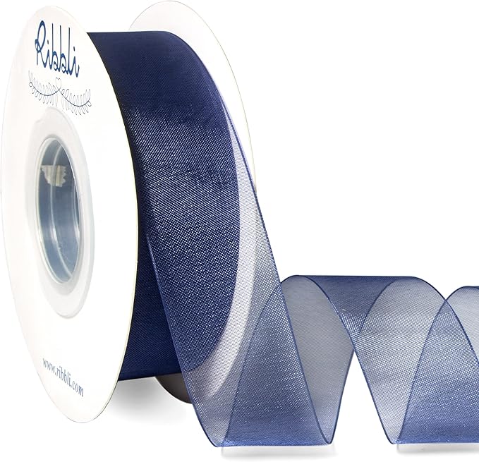 Ribbli Navy Organza Ribbon, 1 Inches x Continuous 50 Yard, Cookie Wrapping by Ribbli