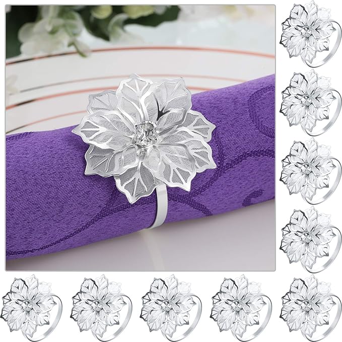 Hotop 12 Pcs Hollow Out Flower Napkin Rings Fall Napkin Ring Holder Metal by HOTOP