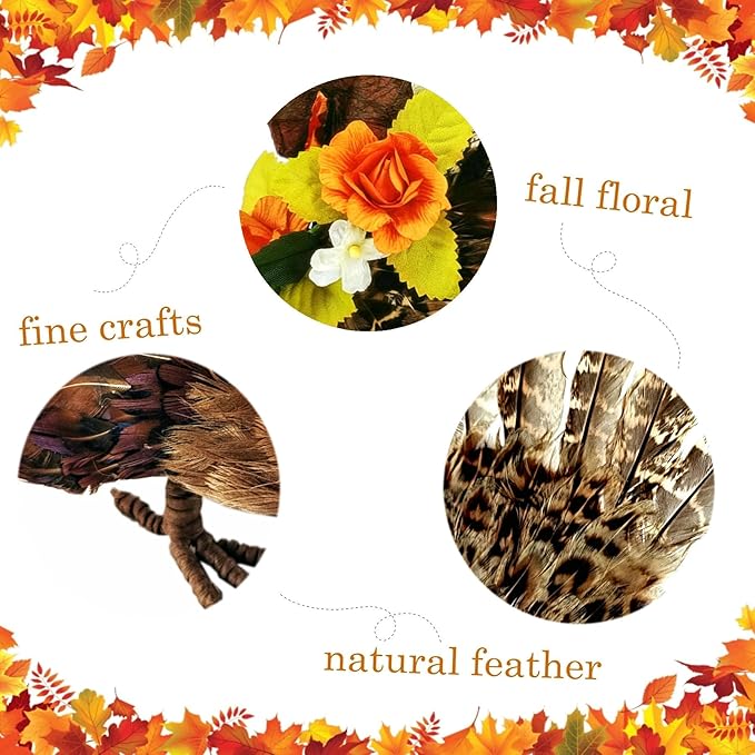 naturevibe 10/6.5 Inches Feathered Turkey Decorations Set of 2, Realistic Mom n - Image 3