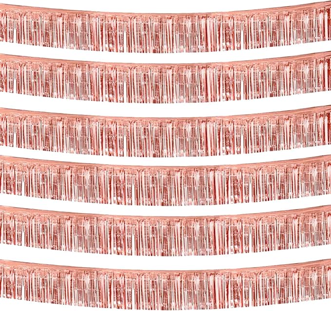 6 Pack 10 Feet Rose Gold Foil Fringe Garland Metallic Tinsel Streamers Banner by Clayghsen
