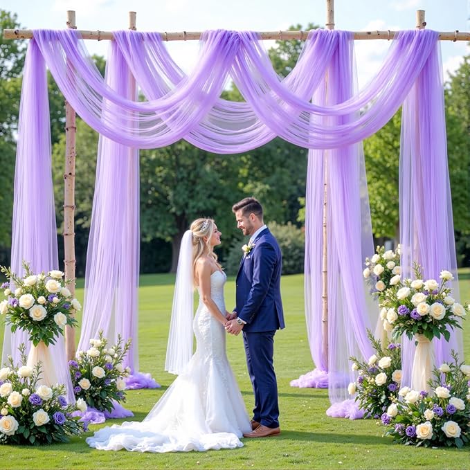 Wedding Arch Draping Fabric Backdrop 2 Panel 30" x 19Ft Purple Drapes Curtains - Image 2