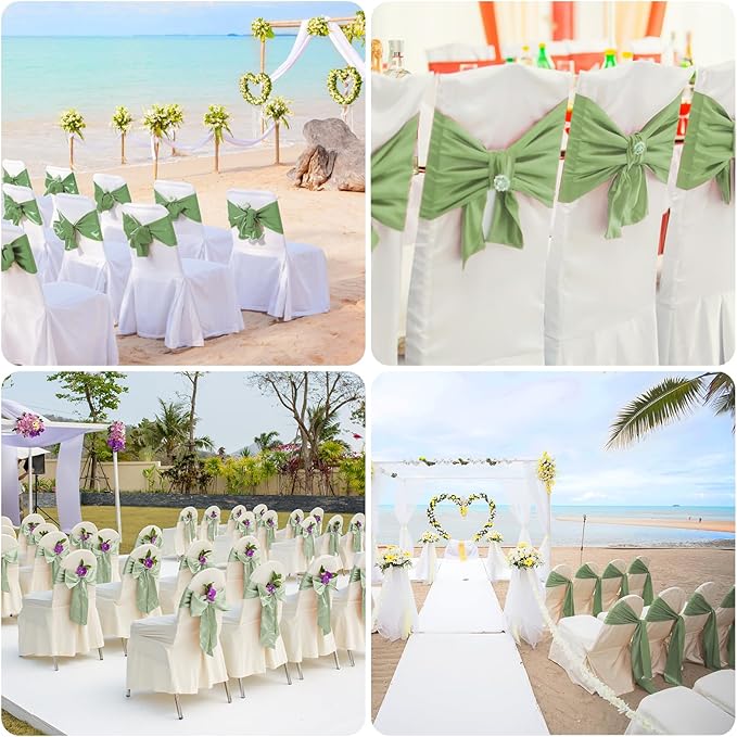 50 PCS Sage Green Satin Chair Sashes Bows Universal Chair Ribbon Ties Back Sash - Image 7